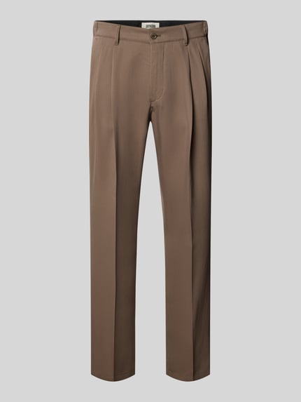 Produktfoto, Straight Fit Stoffhose aus Lyocell-Mix Modell 'Leek' von Drykorn in Braun, Bügelfalten, Eingriff- und Gesäßtaschen, glatte Textur