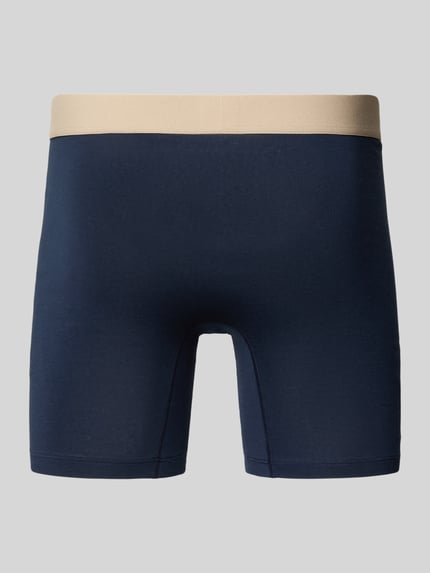 Produktfoto, Boxer Brief aus Single Jersey im 3er-Pack von SCHIESSER, dunkelblau mit beigem Kontrastbund, glatte Textur, körpernahe Passform, Baumwoll-Elasthan-Mix