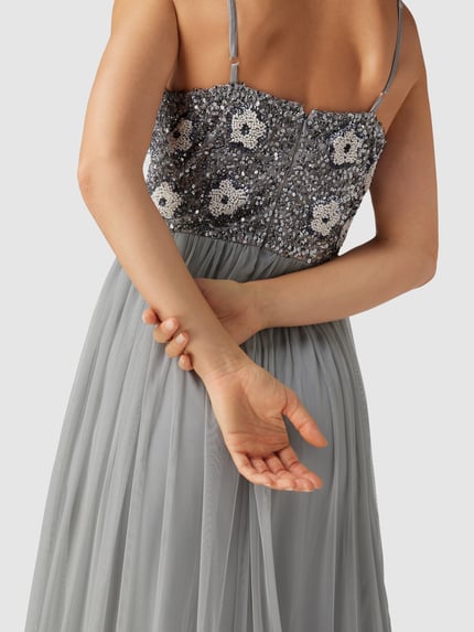 Lace & Beads Abendkleid mit Pailletten und Ziersteinen Dunkelgrau 3