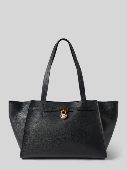 Productfoto, zwarte Handtasche aus echtem Leder Modell 'HAMILTON' van MICHAEL Michael Kors, met label-applicatie en schouderriem, structuur leer, magneetsluiting, maten: 52x27x15 cm, schouderriem 62 cm