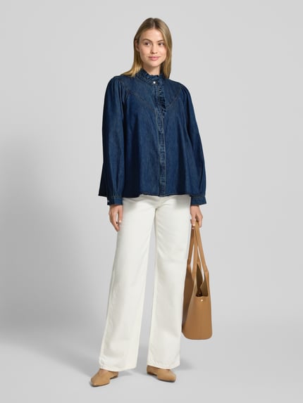 SUNCOO PARIS Regular fit met jeansblouse met ruches, model 'LIVELY' Donkerblauw - 1