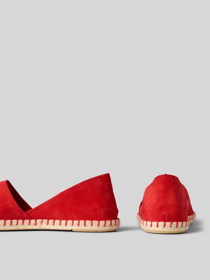 Productfoto, Espadrilles aus Leder mit Label-Patch Modell 'CARMEN' van Verbenas in rood, afgeronde vorm, gestructureerde zool, echt leer, 2 cm hak, 7 cm schachthoogte, 5 cm schachtwijdte