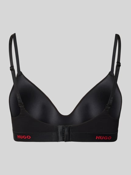 Produktfoto, Bralette aus Baumwoll-Mix Modell 'GJ HUGO ID BRALETTE PAD' von HUGO, unifarben schwarz, rote Label-Applikation, glatte Jersey-Oberfläche.