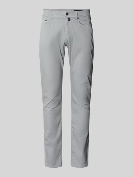 Productfoto, Pierre Cardin Jeans met label-detail model 'Lyon', regular fit, grijs katoenmix met stretch en steekzakken, context: heren jeans, taillewijdte bij maat 32/32 41 cm, binnenbeenlengte 80 cm