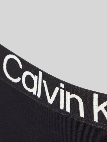 Productfoto, String aus Baumwoll-Mix im 3er-Pack van Calvin Klein Underwear in effen kleuren met labelopschrift, stretch katoenmix, detailopname