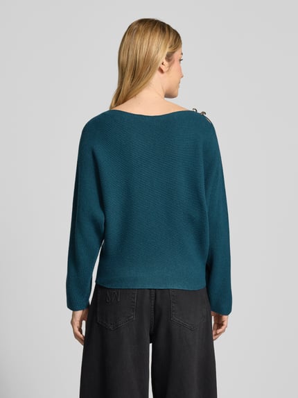 zero Sweter z dzianiny o kroju relaxed fit z mieszanka wiskozy z ozdobne guziki Ciemnozielony 5