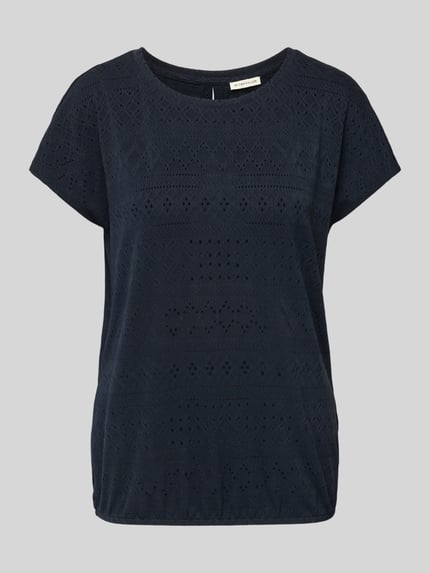 Tom Tailor T-shirt o luźnym kroju z ażurowej dzianiny Ciemnoniebieski 2