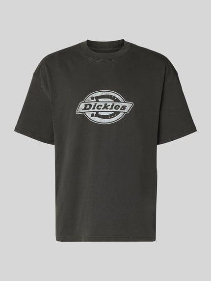 Produktfoto, schwarzes Herren T-Shirt mit weiß-grauem Logo-Print von Dickies, Reine Baumwolle, Relaxed-Fit, Modell 'PLAINVILLE'