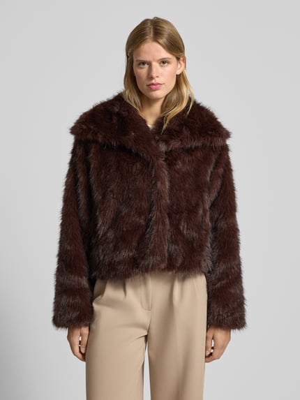 ONLY Relaxed fit jack van imitatiebont met haakjessluiting, model 'DAWN LIFE' Chocoladebruin - 4