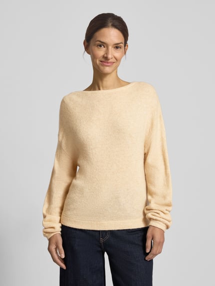 OPUS Sweter z dzianiny o kroju relaxed fit z dodatkiem moheru i wełny model „Pemine” Beżowy 4