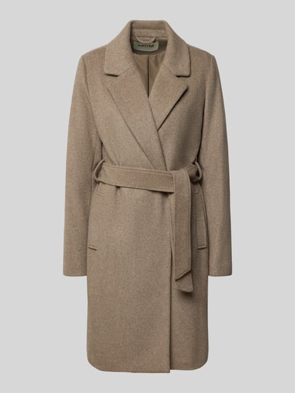Produktfoto, Mantel aus Woll-Mix mit Bindegürtel Modell 'Tanni' von mbyM in Beige, Reverskragen, Knopfleiste, strukturierte Oberfläche