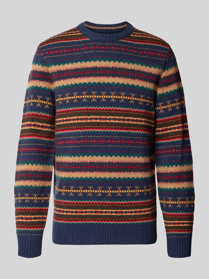 Produktfoto, Slim Fit Strickpullover aus Baumwoll-Mix mit Rundhalsausschnitt von MCNEAL, bunt gemustert, gerippte Abschlüsse, langärmelig