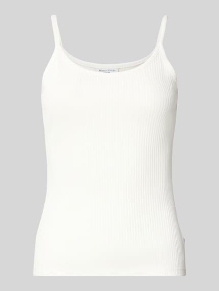 Productfoto, Slim Fit Trägertop aus Baumwoll-Mix van Marc O'Polo Denim, effen, ribstructuur, smalle bandjes, U-hals, dames, wit