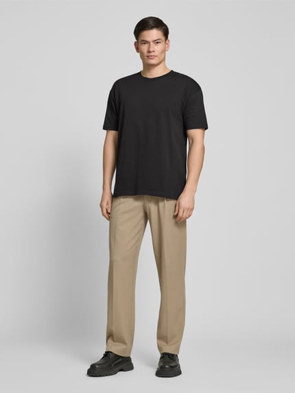 Samsøe Samsøe T-shirt met geribde ronde hals, model 'HUDSON' Zwart - 1