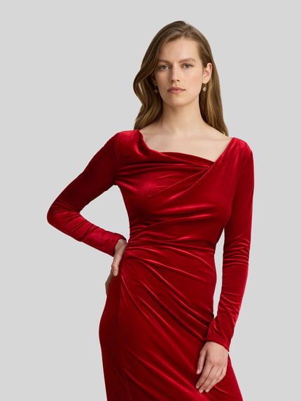 Lauren Ralph Lauren Midikleid mit Wasserfallausschnitt Rot 3