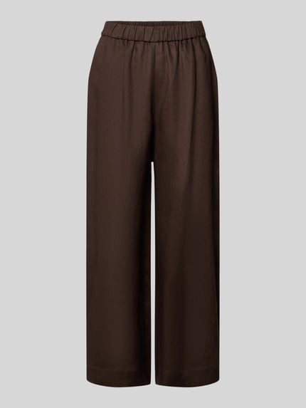 Productfoto, Culotte uit linnen met elastische tailleband model 'CANNETI' van MM by Max Mara, pure linnen, wide leg fit, Franse steekzakken, taillewijdte maat 36: 36 cm, binnenbeenlengte maat 36: 67 cm, donkerbruin, gladde stof, rechte pijpen