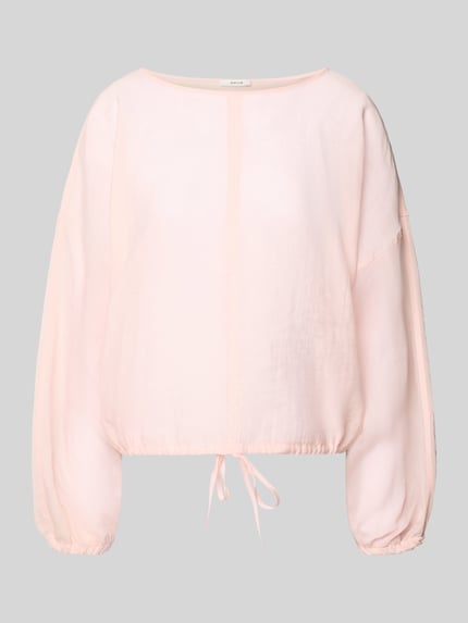 Produktfoto, zartrosa Bluse mit Rundhalsausschnitt, Kordelzug am Saum, elastische Ärmelabschlüsse, Modell 'Filla' von OPUS, Lyocell-Mix