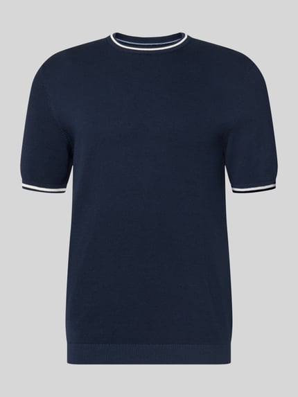 Produktfoto, Regular Fit T-shirt in tricotlook van Christian Berg Men, puur katoen, ronde hals, elastische boorden, donkerblauw