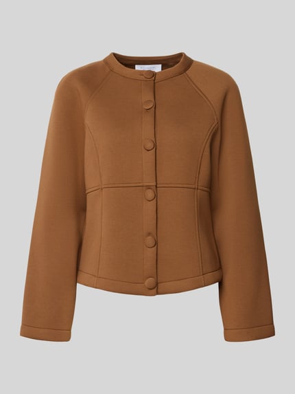 Produktfoto, Jacke aus Viskose-Mix mit Rundhalsausschnitt von Rich & Royal in Braun, Regular Fit, Knopfleiste, glatte Textur, schlichte Form