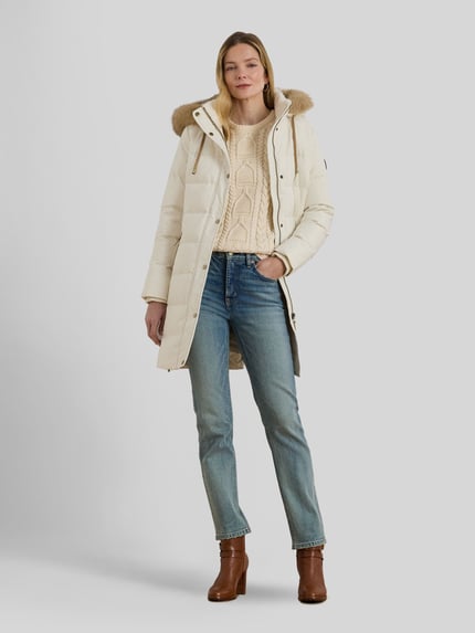 Lauren Ralph Lauren Regular Fit Daunenmantel mit Besatz aus Webpelz Ecru 1