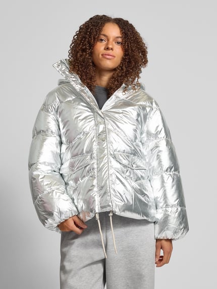 ONLY Boxy fit gewatteerd jack met metallic glanzende bovenmateriaal, model 'PEARL' Zilver - 4