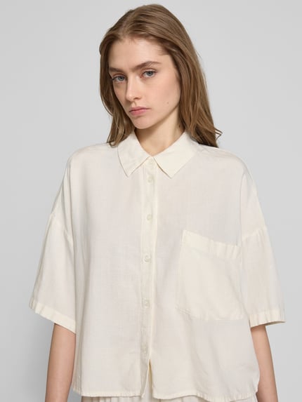 REVIEW Boxy Fit Hemdbluse mit Leinen-Anteil Offwhite 3