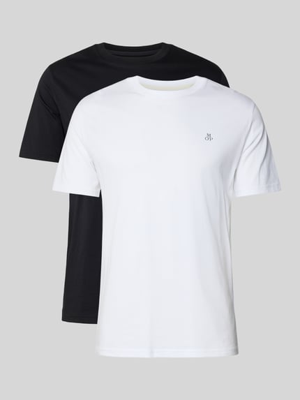 Produktfoto, Regular Fit T-Shirt Set aus reiner Baumwolle im 2er-Pack von Marc O'Polo, Schwarz und Weiß, klare Linien, glatte Struktur