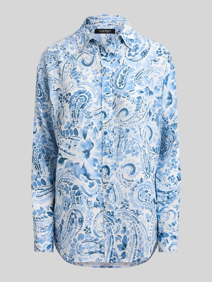 Lauren Ralph Lauren Bluzka lniana o kroju relaxed fit z czystego lnu z wzorem na całej powierzchni Jasnoniebieski melanż 2