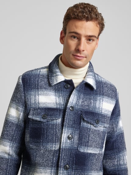 Lindbergh Overhemdjack met wol Blauw - 3