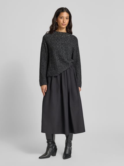Marc Cain Strickpullover mit Ziersteinbesatz Dunkelgrau 1
