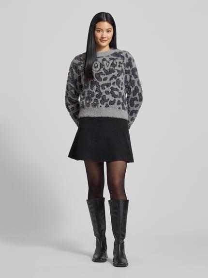 VERO MODA Regular Fit Strickpullover mit Allover-Muster Modell 'JUNGLE' Graphit 1
