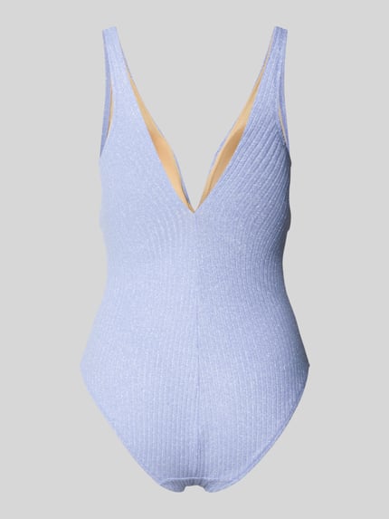 Productfoto, Badeanzug mit Gürtel Modell 'TINJIS' van Marie Jo, lichtblauw, diepe V-hals, ribstructuur, aansluitende pasvorm, stretchmateriaal
