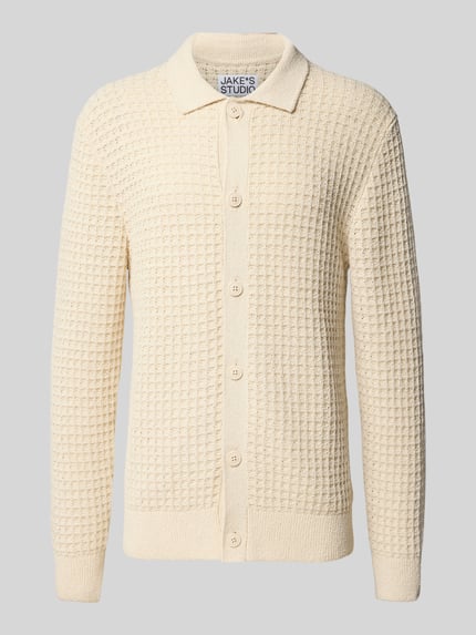 Jake*s Studio Men Strickjacke mit Strukturmuster und Polokragen Ecru 2