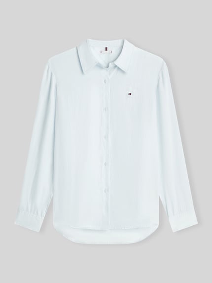 Produktfoto, Relaxed Fit Langarmbluse aus reinem Leinen von Tommy Hilfiger, efekt: jednolity kolor, krój relaxed fit, kołnierzyk koszulowy, wyhaftowane logo, listwa guzikowa, rękawy długie z mankietami, wykończenie zaokrąglone, wykończenie materiału: cieniowana przędza, materiał: len