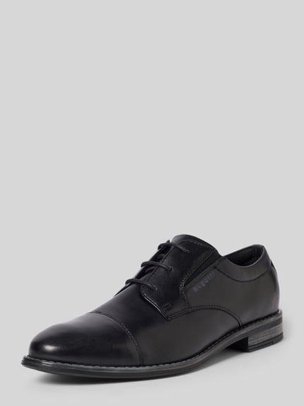 Produktfoto, Derby aus Leder Modell 'Amros' von bugatti in Schwarz mit Abgerundete-Spitze, Schnürung, Absatzhöhe 3 cm, Schafthöhe 7 cm, Schaftweite 11 cm, Echtleder, Glattleder-Struktur