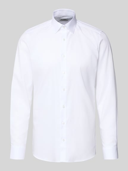 Produktfoto, Slim Fit Business-Hemd mit Strukturmuster und Kentkragen von OLYMP Level Five, weiß, unifarben, Baumwoll-Mix mit Stretch-Anteil.