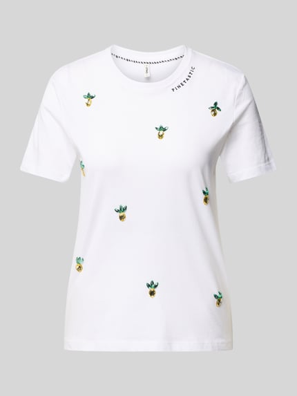 ONLY Regular Fit T-Shirt mit Ziersteinbesatz Modell 'KITA' Weiss 2