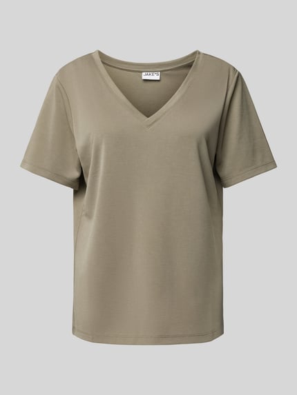 Jake*s Casual T-Shirt mit V-Ausschnitt Lind 2