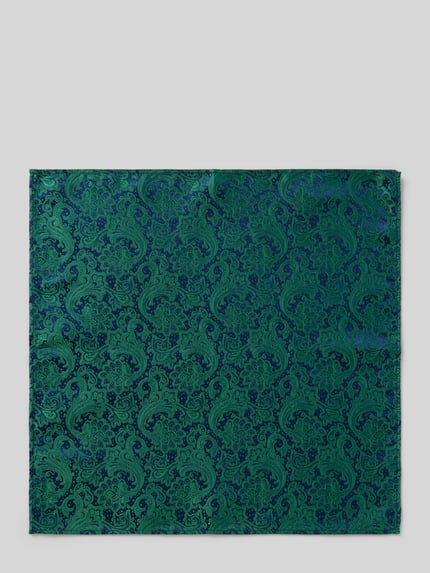 Produktfoto, Seideneinstecktuch mit Allover-Muster von MONTI in Grün mit blauen Elementen, quadratisch, reine Seide, 27x27 cm