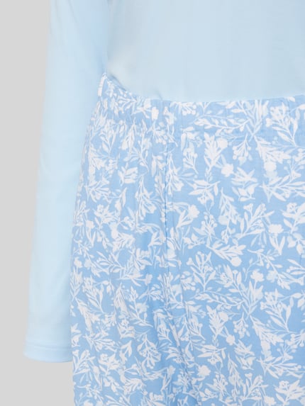 Mey Pyjama mit geripptem Rundhalsausschnitt Hellblau 2