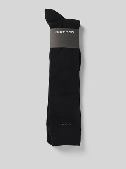 Produktfoto, Kniestrümpfe mit Label-Detail im 3er-Pack van camano, zwart, katoenmix met stretch, nauwsluitend, voor heren, detail zicht.