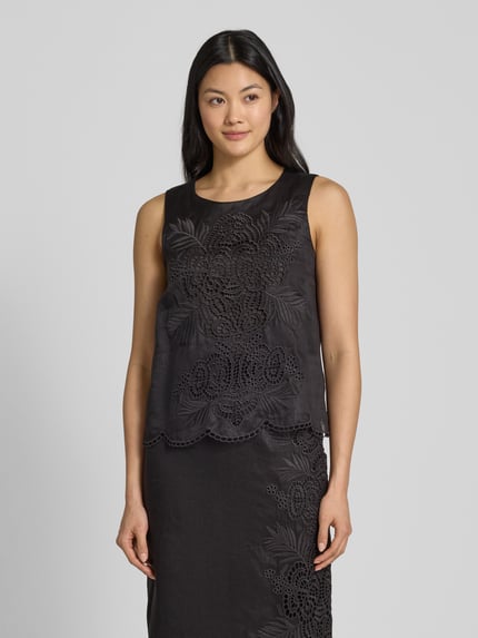 Max Mara Studio Tanktop met siergarnering, model 'EFESO' Zwart - 4