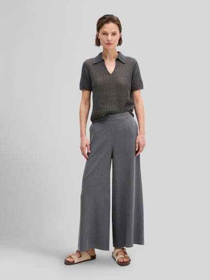 Marc O'Polo Cropped Wide Fit Culotte aus Lyocell-Leinen-Mix Dunkelgrau 1
