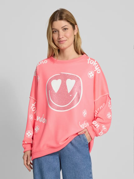miss goodlife Oversized sweatshirt met siersteentjes Neon roze - 4