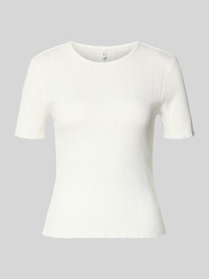 Produktfoto, Slim Fit T-shirt uit katoenmix Model 'TENNA' van ONLY, look: effen, ronde hals, korte mouw, frill mouwboord en rompzoom