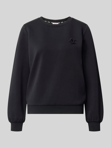 Produktfoto, zwart Relaxed Fit sweatshirt uit viscosemix Model 'Felpa' van Liu Jo met met siersteentjes, elastische boordjes, dames sweatshirt