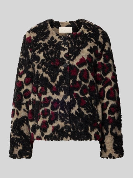 Produktfoto, Jacke aus Woll-Mix mit Eingrifftaschen von Milano Italy, regular fit, wzór allover, okrągły dekolt, beż, czerń, burgund, wyrazista faktura