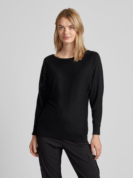 GUESS Sweter z dzianiny z obszyciem ozdobnymi kamieniami model ‘LESLIE’ Czarny 4