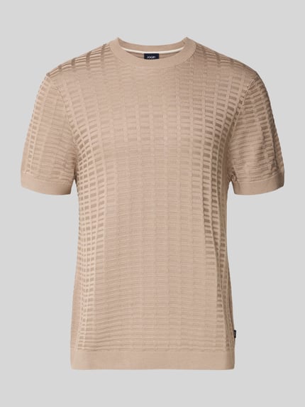 Produktfoto, T-Shirt mit Label-Detail Modell 'Theor' von JOOP! Collection im Viskose-Mix, beige, gerader Schnitt, dezente Strukturmuster.