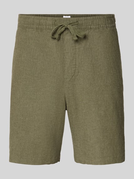 Produktfoto, Leinenshorts mit elastischem Bund von GAP aus Baumwolle-Leinen-Mix in Oliv mit Kordelzug und Eingrifftaschen, Loose-Fit, Herren